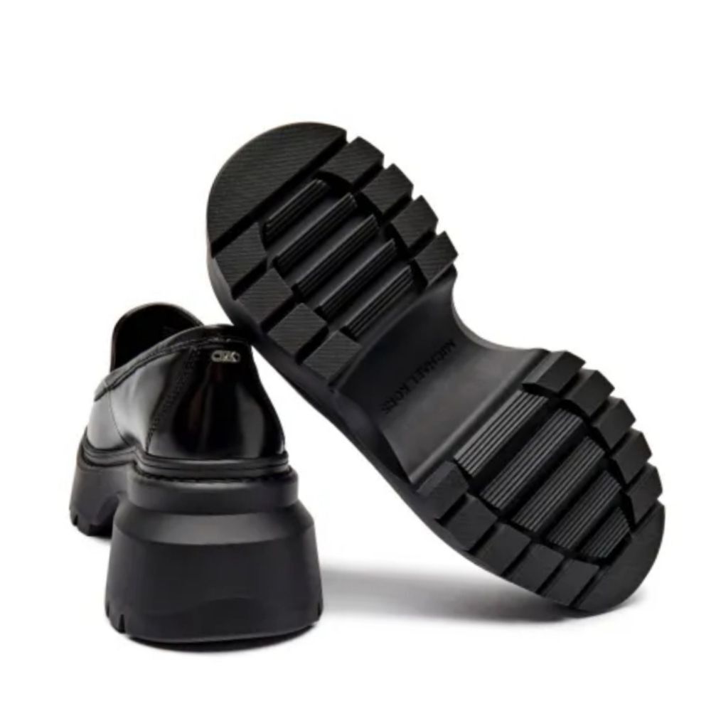 NWT Michael Kors Black Leather Platform Loafers Shiloh Extreme Lug Chunky Shoe - Picture 3 of 8